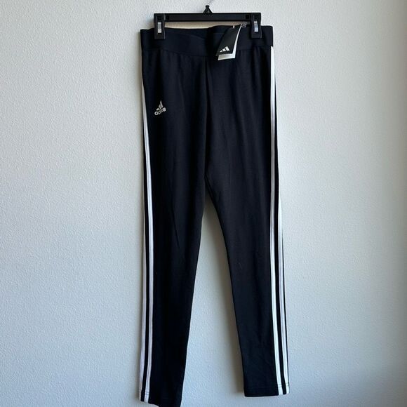 $5/$25 NWT Adidas Black Three Stripe White High Rise Leggings Size Small - Picture 1 of 5